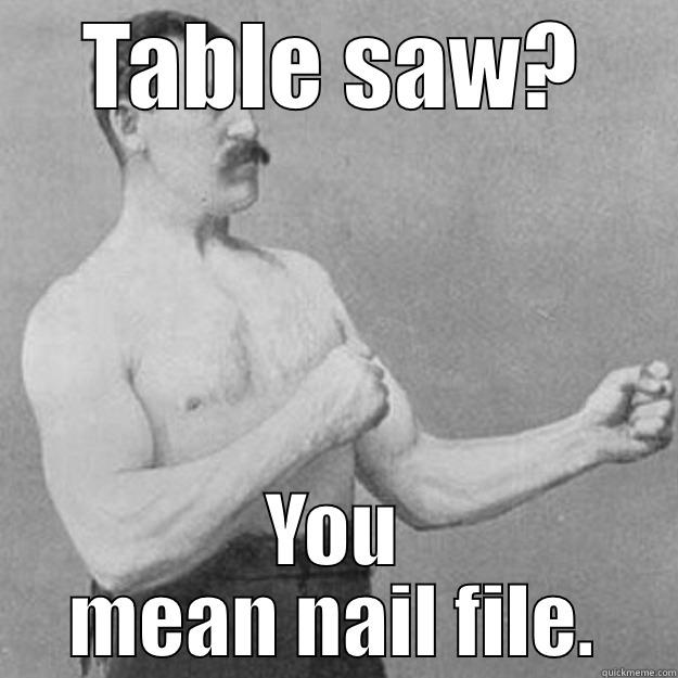 TABLE SAW? YOU MEAN NAIL FILE. overly manly man