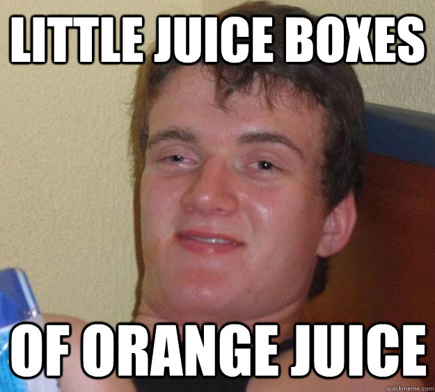 little juice boxes of orange juice  10 Guy