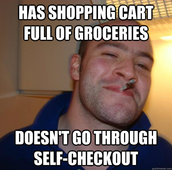 Has shopping cart full of groceries doesn't go through self-checkout - Has shopping cart full of groceries doesn't go through self-checkout  Misc