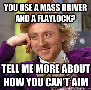 You use a mass driver and a flaylock? Tell me more about how you can't aim - You use a mass driver and a flaylock? Tell me more about how you can't aim  Condescending Wonka