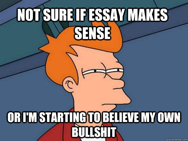 not sure if essay makes sense or i'm starting to believe my own bullshit - not sure if essay makes sense or i'm starting to believe my own bullshit  Futurama Fry