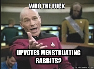 Who the fuck upvotes menstruating rabbits?  Annoyed Picard