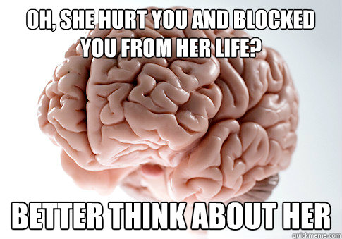 Oh, she hurt you and blocked you from her life? Better think about her  Scumbag Brain