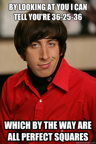 By looking at you I can tell you're 36-25-36 which by the way are all perfect squares  Howard Wolowitz