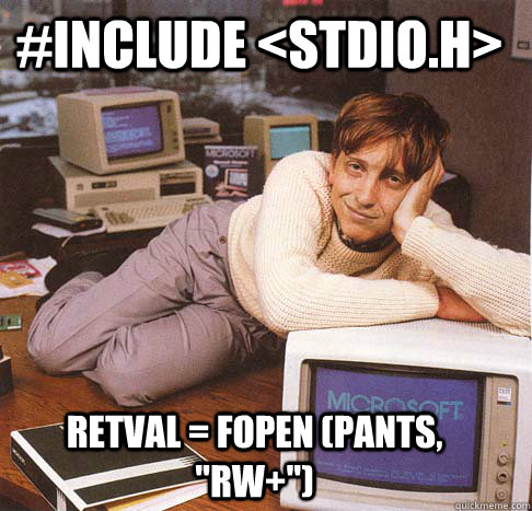 #include <stdio.h> retval = fopen (pants, 