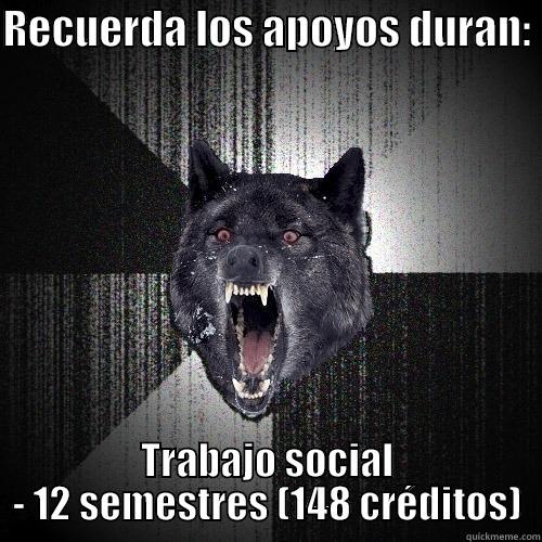 RECUERDA LOS APOYOS DURAN:  TRABAJO SOCIAL - 12 SEMESTRES (148 CRÉDITOS) Insanity Wolf