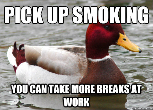 pick up smoking
 you can take more breaks at work  Malicious Advice Mallard