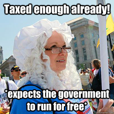 Taxed enough already! *expects the government to run for free* - Taxed enough already! *expects the government to run for free*  Tea Party Protester