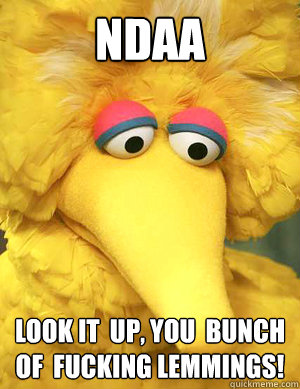 NDAA Look it  up, you  bunch of  fucking lemmings!     Big Bird