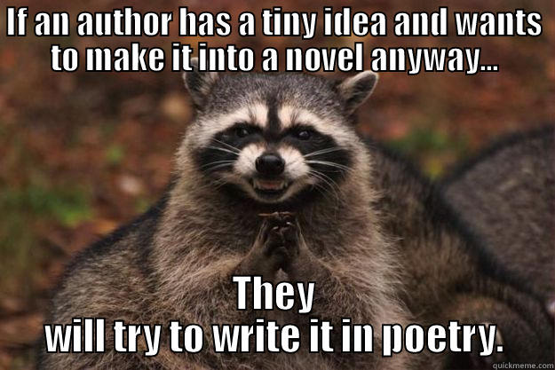 IF AN AUTHOR HAS A TINY IDEA AND WANTS TO MAKE IT INTO A NOVEL ANYWAY... THEY WILL TRY TO WRITE IT IN POETRY. Evil Plotting Raccoon