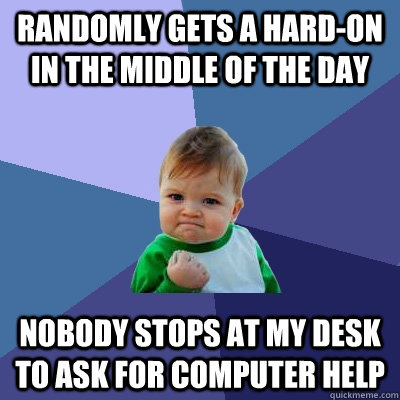 Randomly gets a hard-on in the middle of the day Nobody stops at my desk to ask for computer help  Success Kid