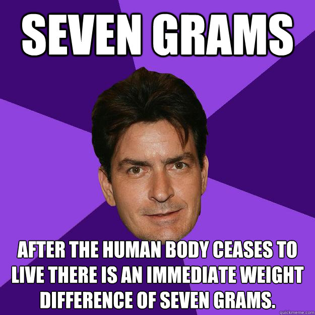 seven grams After the human body ceases to live there is an immediate weight difference of seven grams.  Clean Sheen