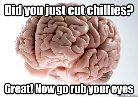 Did you just cut chillies? Great! Now go rub your eyes   Scumbag Brain