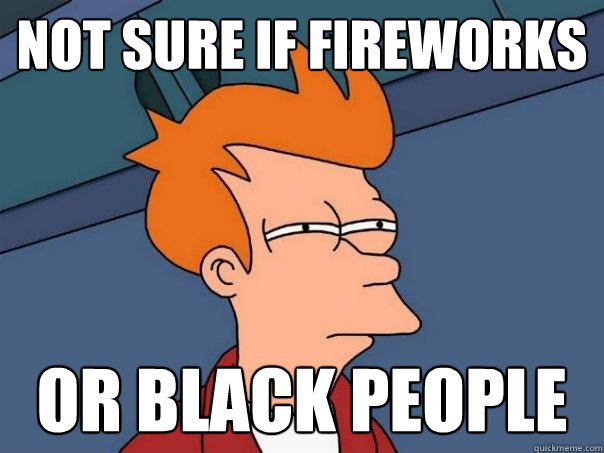 Not Sure if fireworks or black people  Futurama Fry