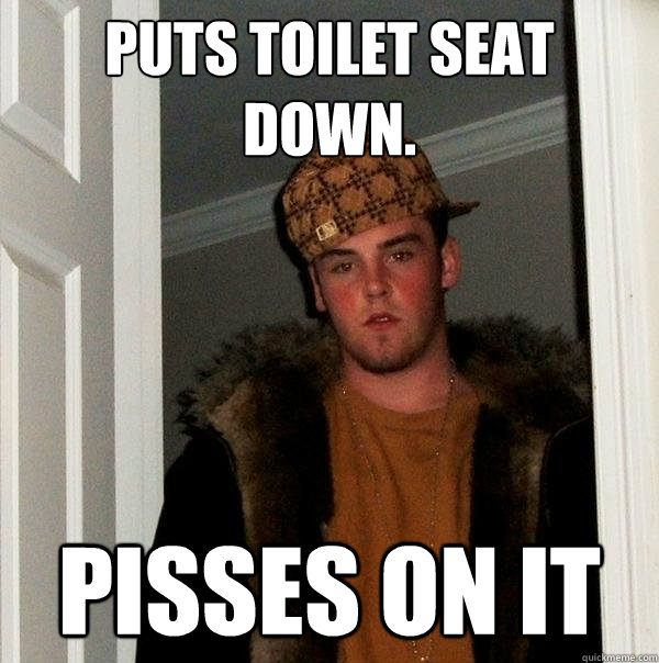 puts toilet seat down. pisses on it  Scumbag Steve