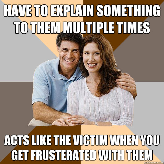 Have to explain something to them multiple times acts like the victim when you get frusterated with them  Scumbag Parents