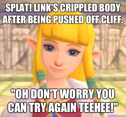 Splat! Link's crippled body after being pushed off cliff.  