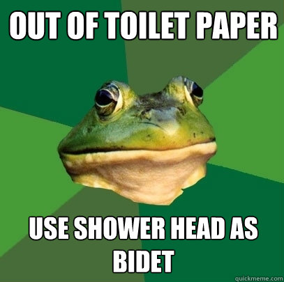 out of toilet paper use shower head as bidet - out of toilet paper use shower head as bidet  Foul Bachelor Frog