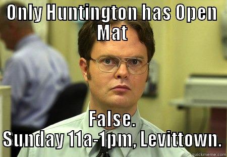 ONLY HUNTINGTON HAS OPEN MAT FALSE. SUNDAY 11A-1PM, LEVITTOWN. Schrute