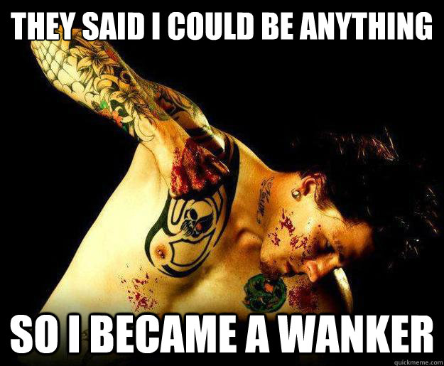 They said I could be anything So I became a wanker  Wanker