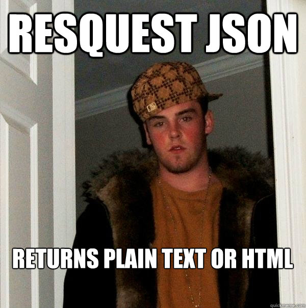 Resquest JSON Returns plain text or HTML  Scumbag Steve