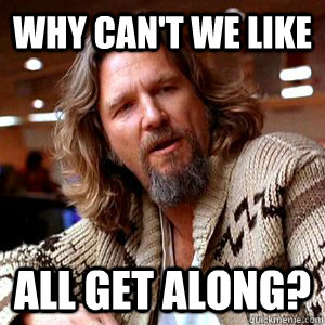 Why can't we like All get along? - Why can't we like All get along?  The Dude