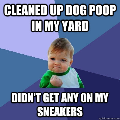 Cleaned up dog poop in my yard Didn't get any on my sneakers  Success Kid