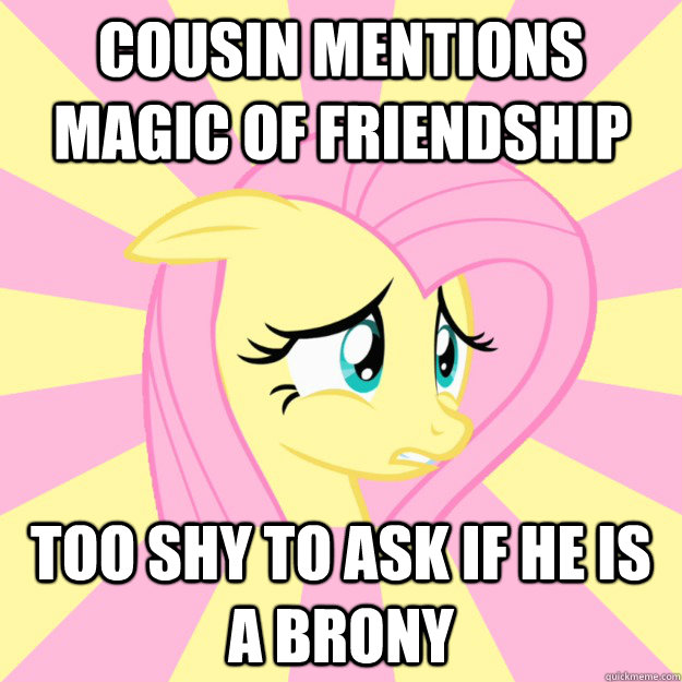 Cousin mentions magic of friendship too shy to ask if he is a brony  Socially awkward brony