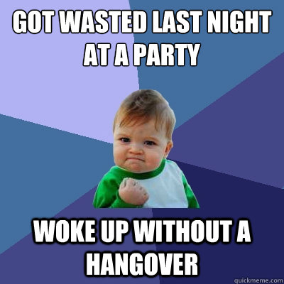 Got wasted last night at a party Woke up without a hangover  Success Kid