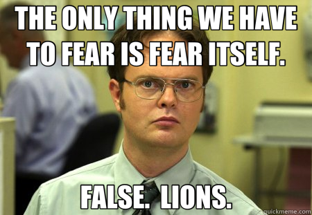 THE ONLY THING WE HAVE TO FEAR IS FEAR ITSELF. FALSE.  LIONS. - THE ONLY THING WE HAVE TO FEAR IS FEAR ITSELF. FALSE.  LIONS.  Schrute