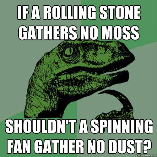 if a rolling stone gathers no moss shouldn t a spinning fan gather no