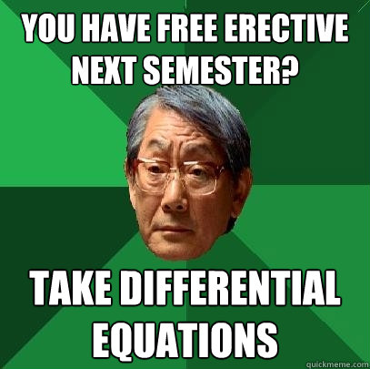 YOU HAVE FREE ERECTIVE NEXT SEMESTER? TAKE DIFFERENTIAL EQUATIONS  High Expectations Asian Father