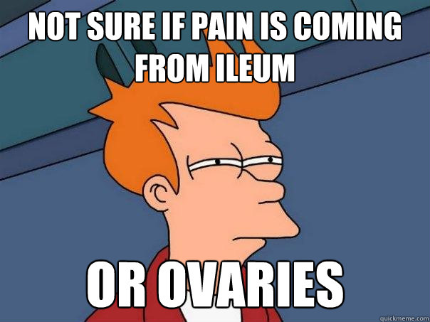 Not sure if pain is coming from ileum  Or Ovaries   Futurama Fry