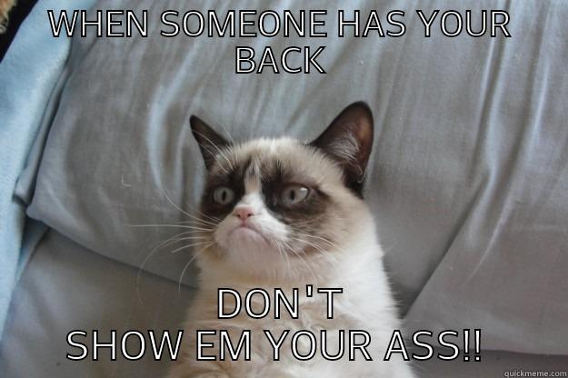 WHEN SOMEONE HAS YOUR BACK DON'T SHOW EM YOUR ASS!!  Grumpy Cat