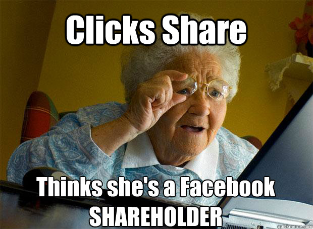 Clicks Share Thinks she's a Facebook SHAREHOLDER     Grandma finds the Internet