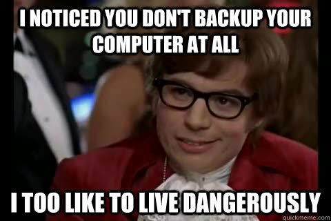 I noticed you don't backup your computer at all i too like to live dangerously  Dangerously - Austin Powers