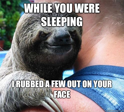 While you were sleeping I rubbed a few out on your face
  Suspiciously Evil Sloth