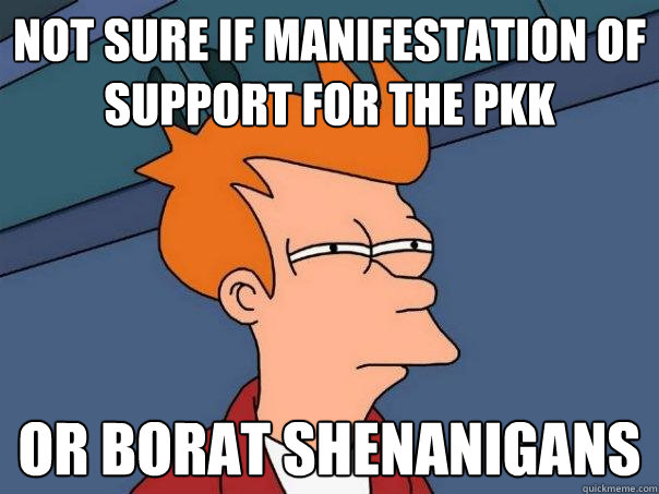 Not sure if manifestation of support for the PKK Or borat Shenanigans   Futurama Fry