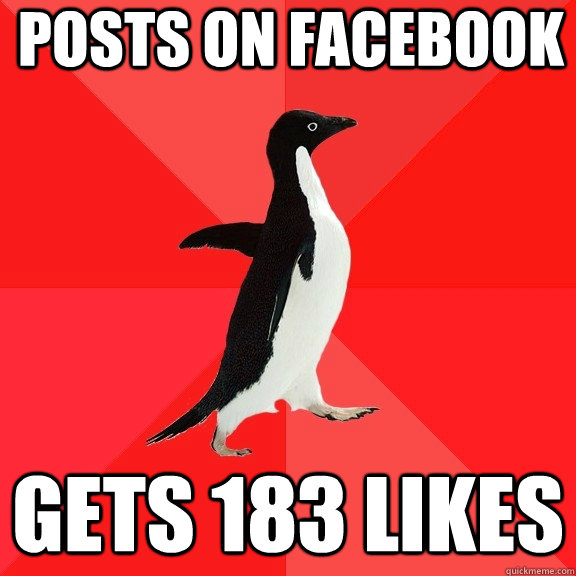 Posts on facebook gets 183 likes  Socially Awesome Penguin