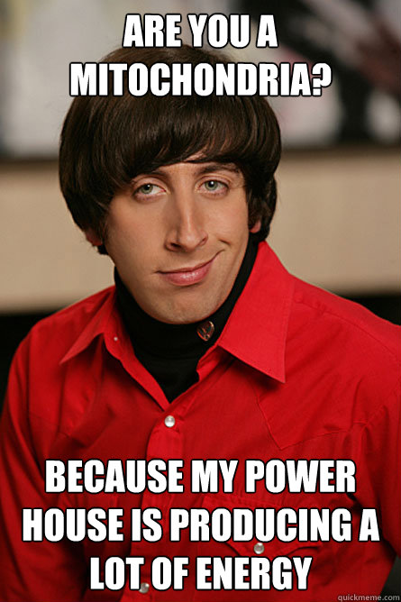 are you a mitochondria?  because my power house is producing a lot of energy - are you a mitochondria?  because my power house is producing a lot of energy  Pickup Line Scientist