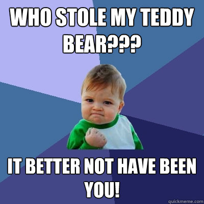 Who stole my teddy bear??? It better not have been YOU!  Success Kid