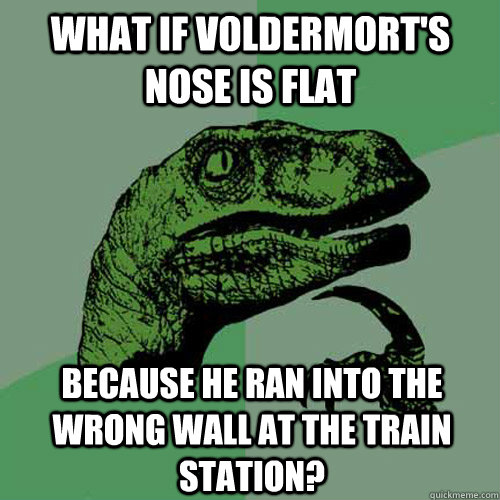 What if voldermort's nose is flat because he ran into the wrong wall at the train station? - What if voldermort's nose is flat because he ran into the wrong wall at the train station?  Philosoraptor