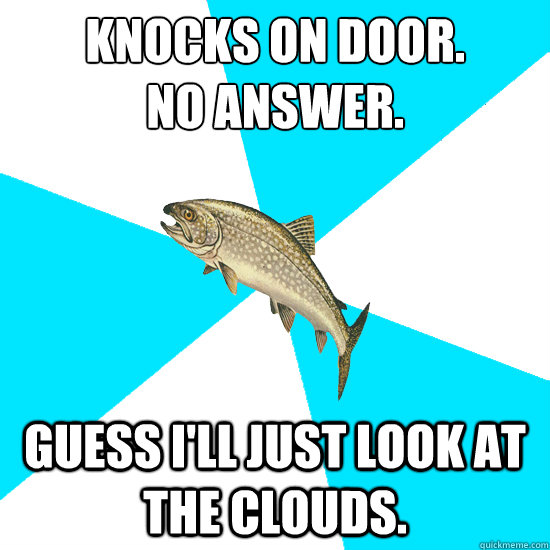 knocks on door.
no answer. guess i'll just look at the clouds. - knocks on door.
no answer. guess i'll just look at the clouds.  Pop Punk Trout