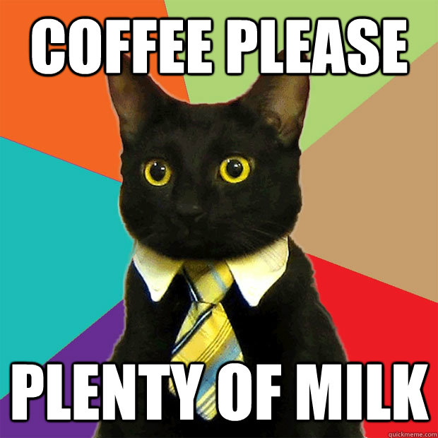 Coffee please plenty of milk  Business Cat