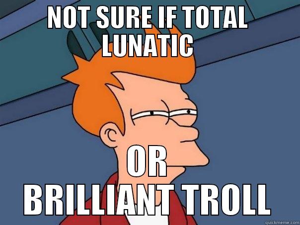 NOT SURE IF TOTAL LUNATIC OR BRILLIANT TROLL Futurama Fry