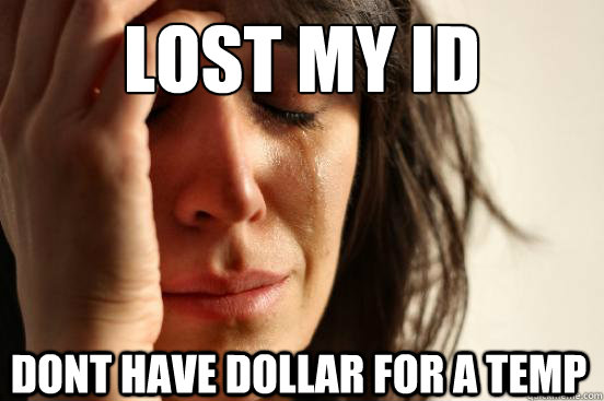 lost my ID dont have dollar for a temp - lost my ID dont have dollar for a temp  First World Problems