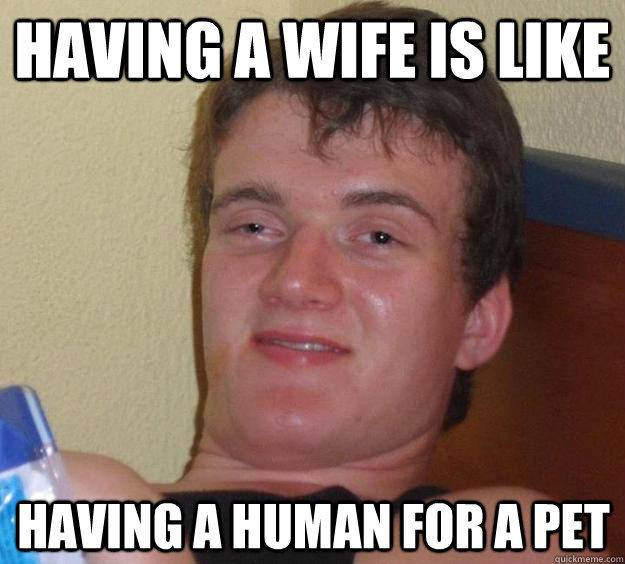 HAving a wife is like  having a human for a pet  10 Guy