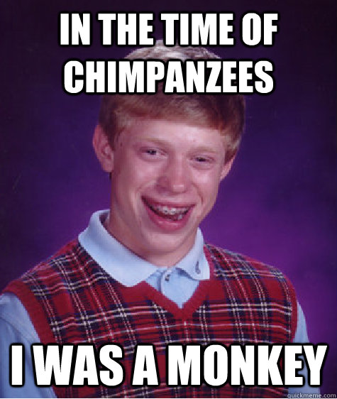 In the time of chimpanzees i was a monkey  Bad Luck Brian