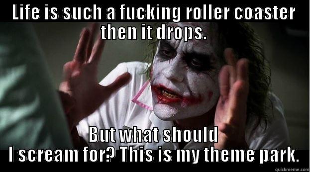 why so serious - LIFE IS SUCH A FUCKING ROLLER COASTER THEN IT DROPS. BUT WHAT SHOULD I SCREAM FOR? THIS IS MY THEME PARK. Joker Mind Loss