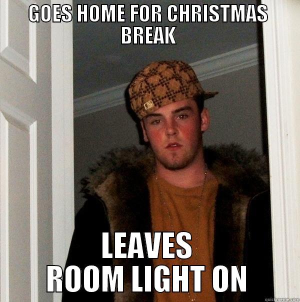 GOES HOME FOR CHRISTMAS BREAK LEAVES ROOM LIGHT ON Scumbag Steve